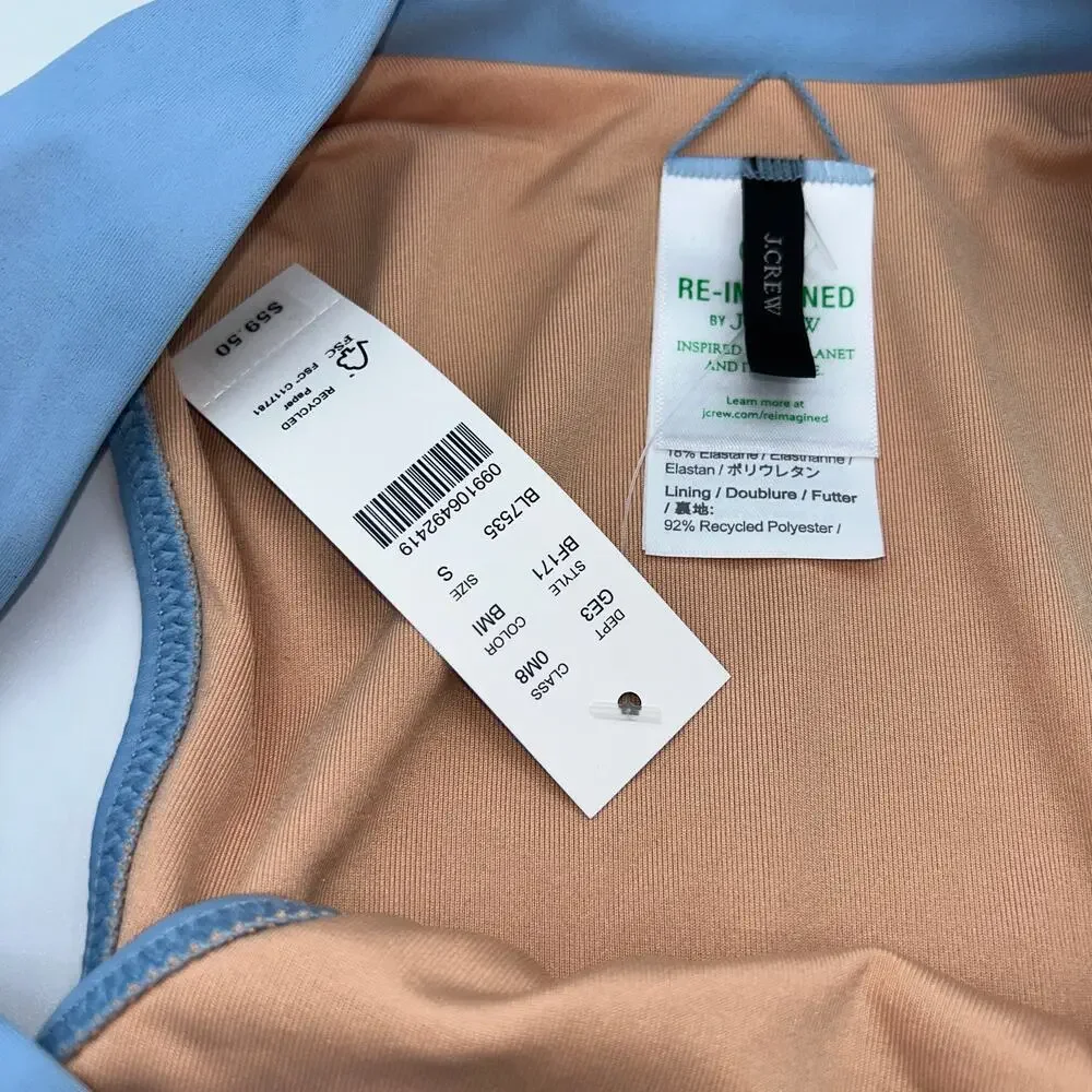 NWT J. Crew Blue Cross-Front Cheeky Bikini Swim Bathing Suit Bottom Size Small